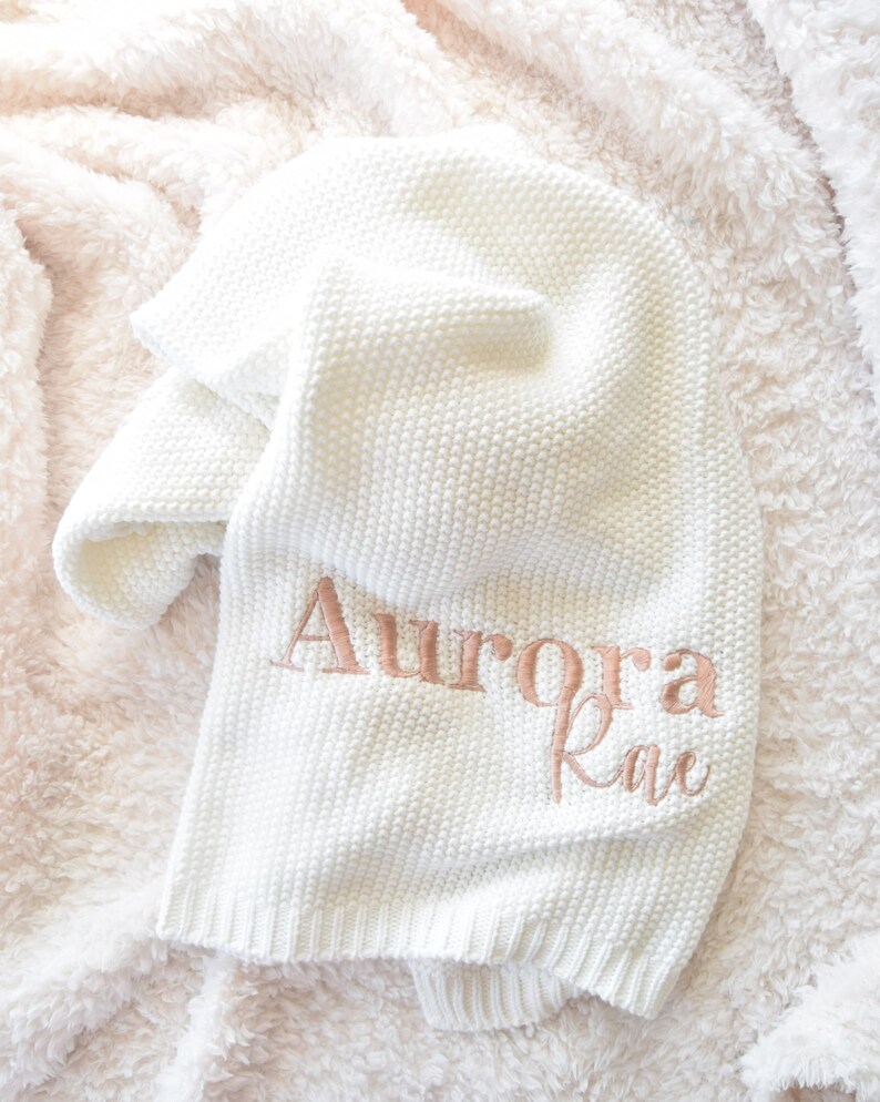 Personalised Knitted Baby Blanket Personalised Baby Blanket Unisex Baby Blankets Knitted Baby Classic Luxury Blanket White image 2