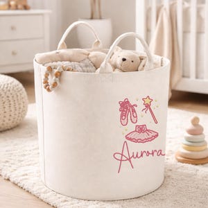 Embroidered Personalised Nursery Storage- Toy Storage Basket - Baby Storage Caddy- Baby Caddy Personalised - Ballerina Style