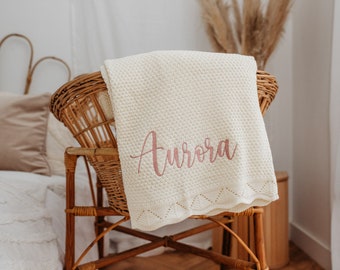 Personalised Knitted Baby Blanket - Personalised Baby Blanket - Unisex Baby Blankets - Knitted Baby - Classic Luxury Blanket - Cream