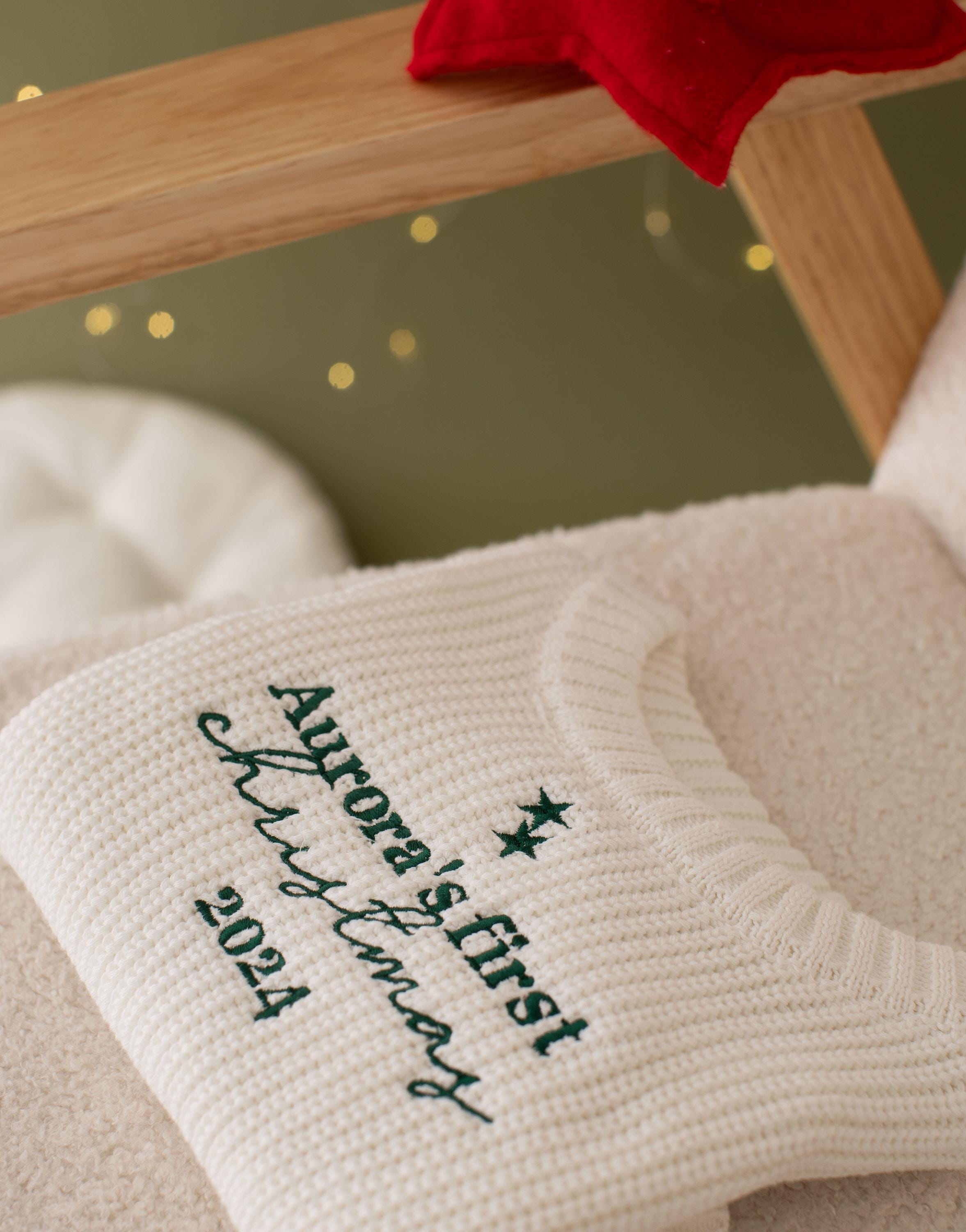 Personalised My First Christmas Baby Knitted Jumper Girls Boys Baby First Christmas Gifts Christmas Tree Embroidered