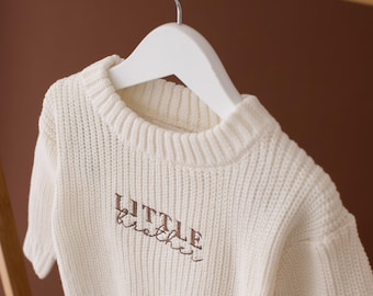 Embroidered Little Brother Sweatshirt: Baby Announcement, Sibling Matching
