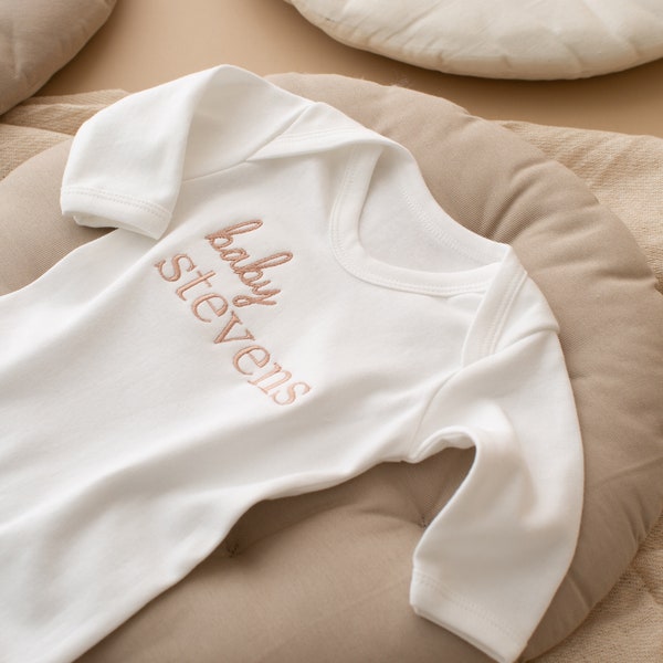 Embroidered Baby Surname Baby Grow - Personalised Sleep suit - Newborn Baby Gifts - Baby Boy Baby Girl Gifts