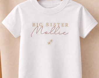 Embroidered Personalised Big Sister T-shirt - Baby Announcement Sweatshirt - Big Sis Top -  Older Sibling Baby Announcement- Big Sister