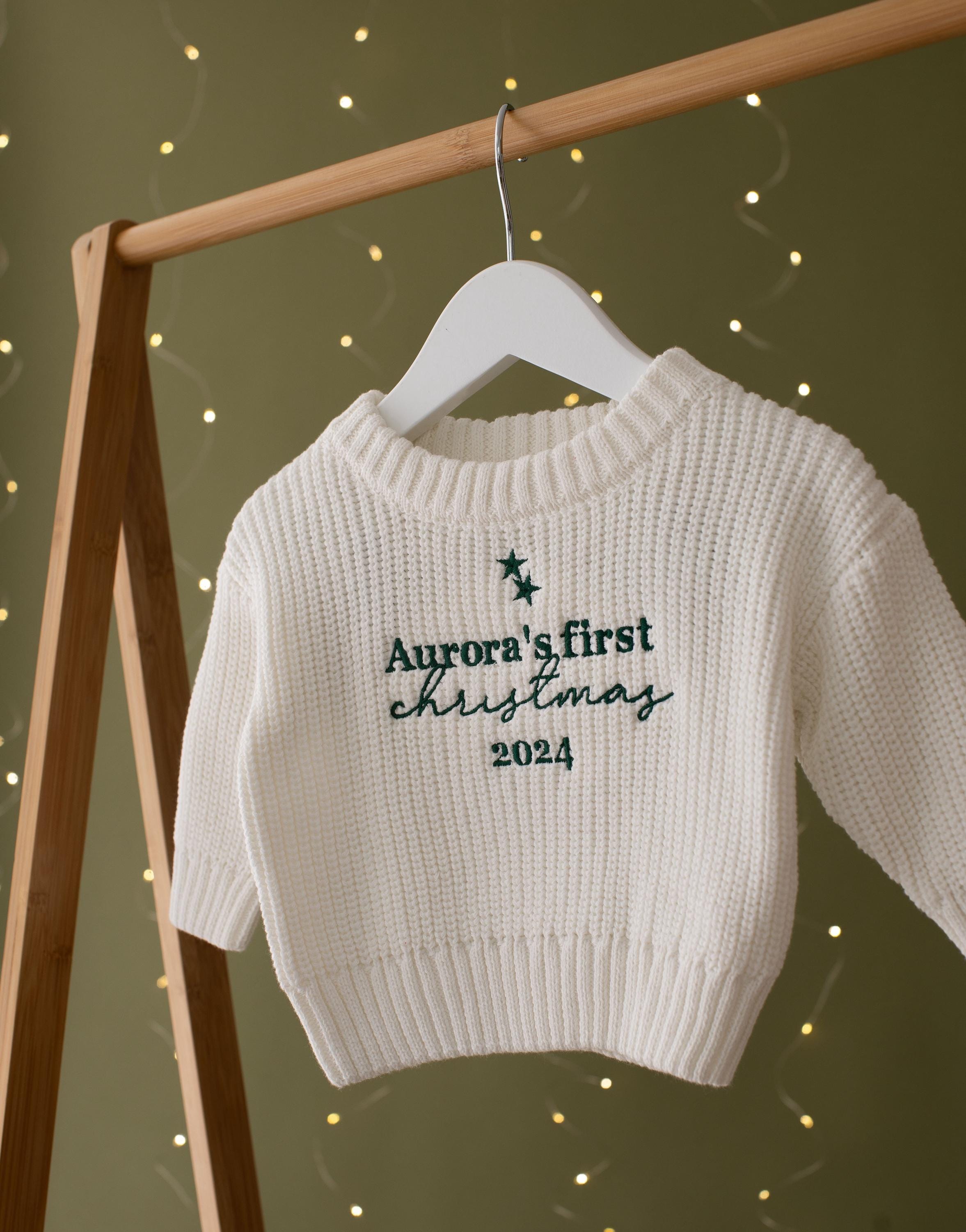 Personalised My First Christmas Baby Knitted Jumper Girls Boys Baby First Christmas Gifts Christmas Tree Embroidered