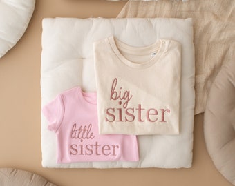 Embroidered Big Sister Little Brother Set - Baby Announcement Sweatshirt - Big Sis Top -  Older Sibling Baby Announcement- Big Sister