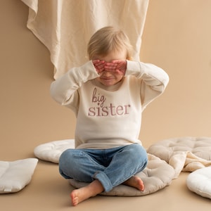 Embroidered Big Sister Sweatshirt Baby Announcement Sweatshirt Big Sis Top Older Sibling Baby Announcement Big Sister Speckled image 5