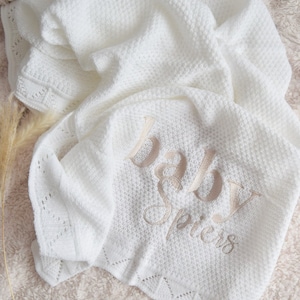 Personalised Knitted Baby Blanket Personalised Baby Blanket Unisex Baby Blankets Knitted Baby Classic Luxury Blanket White White - Classic