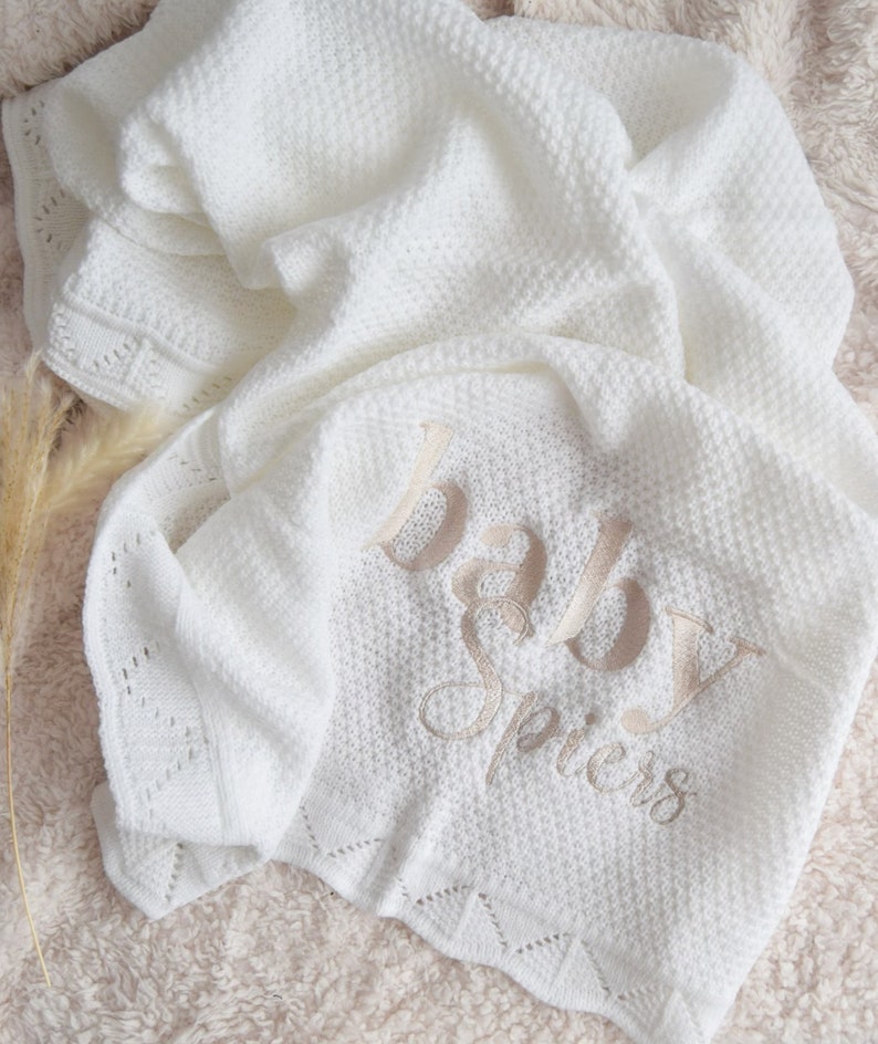 Personalised Knitted Baby Blanket Personalised Baby Blanket Unisex Baby Blankets Knitted Baby Classic Luxury Blanket White White - Classic