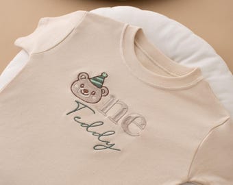 Embroidered Personalised First Birthday T-shirt - 1st Birthday Summer Top - Boys Birthday Top -  Girls Birthday Top - Beary First
