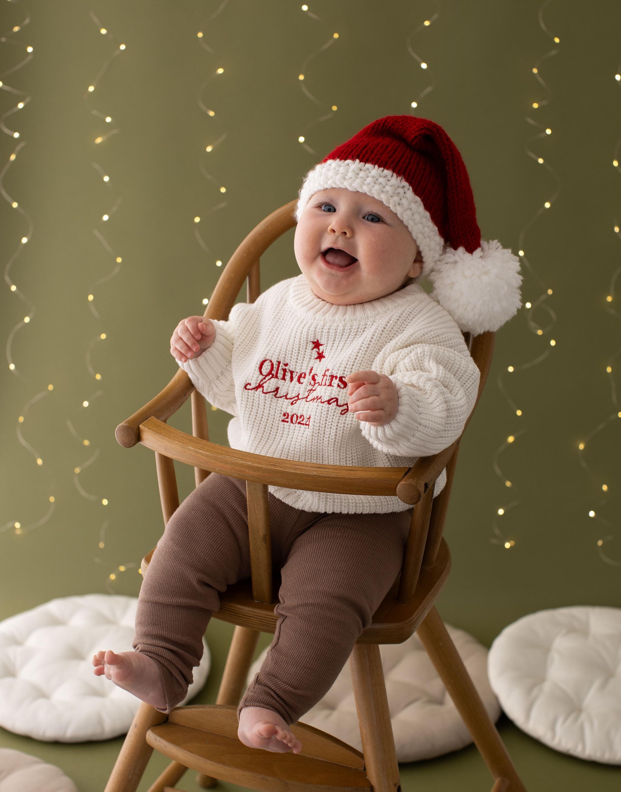 Personalised My First Christmas Baby Knitted Jumper Girls Boys Baby First Christmas Gifts Christmas Tree Embroidered
