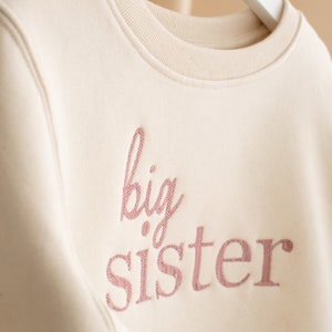 Embroidered Big Sister Sweatshirt Baby Announcement Sweatshirt Big Sis Top Older Sibling Baby Announcement Big Sister Speckled image 8