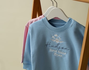 Embroidered First Time Flyer Sweatshirt - Children's Holiday Sweatshirt - Plane Top - My First Holiday Sweatshirt