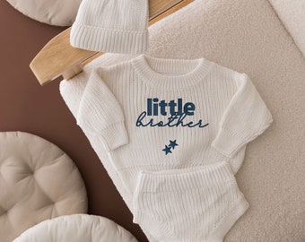 Little Brother Knitted Baby Outfit Embroidered Newborn Baby Gifts Neutral Baby Gifts Boys Girls Knitted Hello World Set