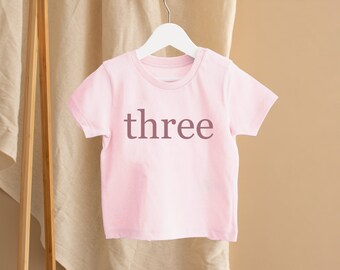 Three Birthday T-shirt - Birthday Top - Girls Boys Third Birthday Top - Three Birthday Tee - Embroidered