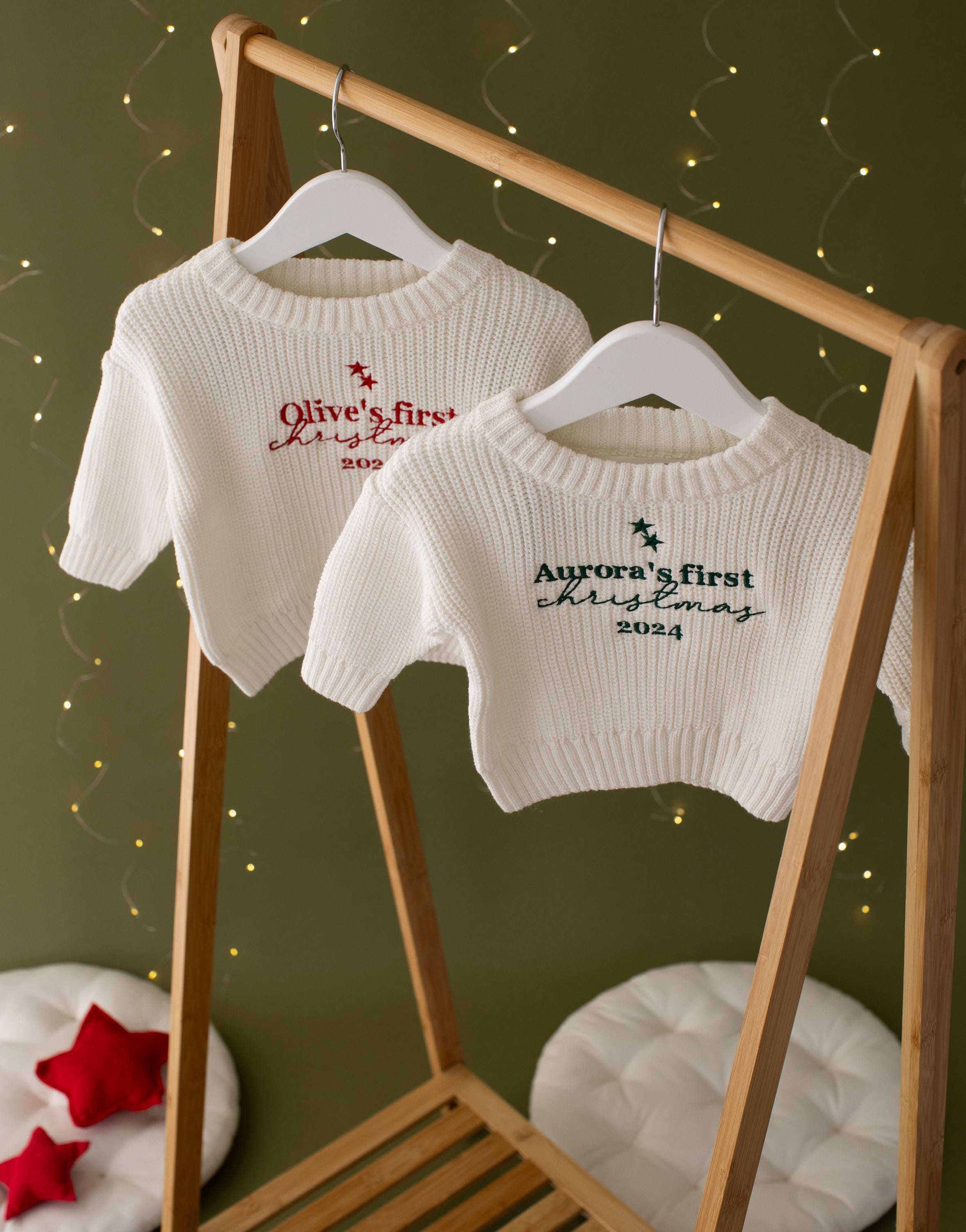 Personalised My First Christmas Baby Knitted Jumper Girls Boys Baby First Christmas Gifts Christmas Tree Embroidered