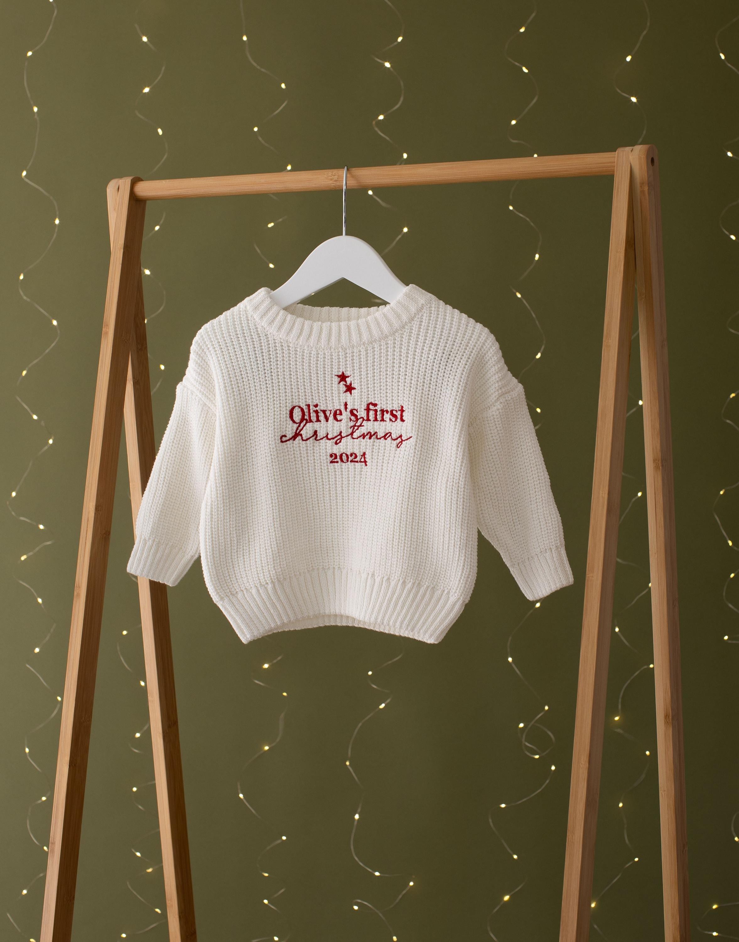 Personalised My First Christmas Baby Knitted Jumper Girls Boys Baby First Christmas Gifts Christmas Tree Embroidered