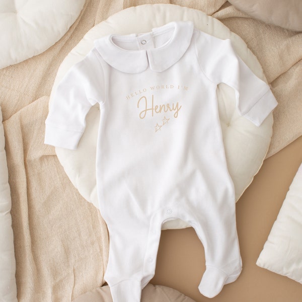 Personalised Hello World Baby Outfit - Personalised Hello World Classic Baby Grow -  Baby Outfit