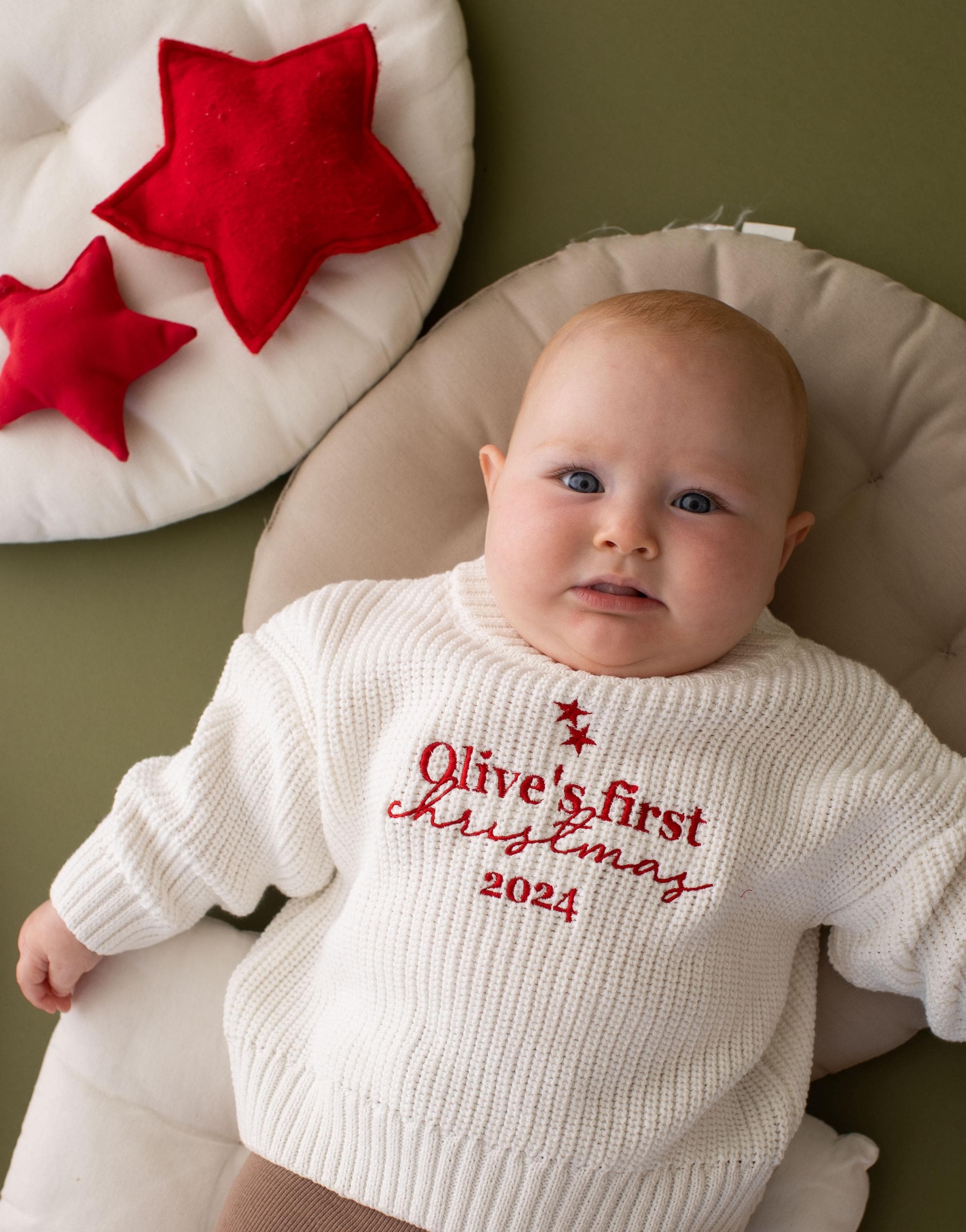 Personalised My First Christmas Baby Knitted Jumper Girls Boys Baby First Christmas Gifts Christmas Tree Embroidered