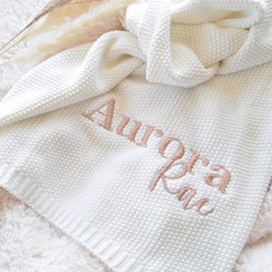 Personalised Knitted Baby Blanket Personalised Baby Blanket Unisex Baby Blankets Knitted Baby Classic Luxury Blanket White Cream - Flat Edge