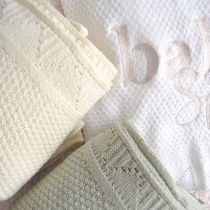 Personalised Knitted Baby Blanket Personalised Baby Blanket Unisex Baby Blankets Knitted Baby Classic Luxury Blanket White image 6