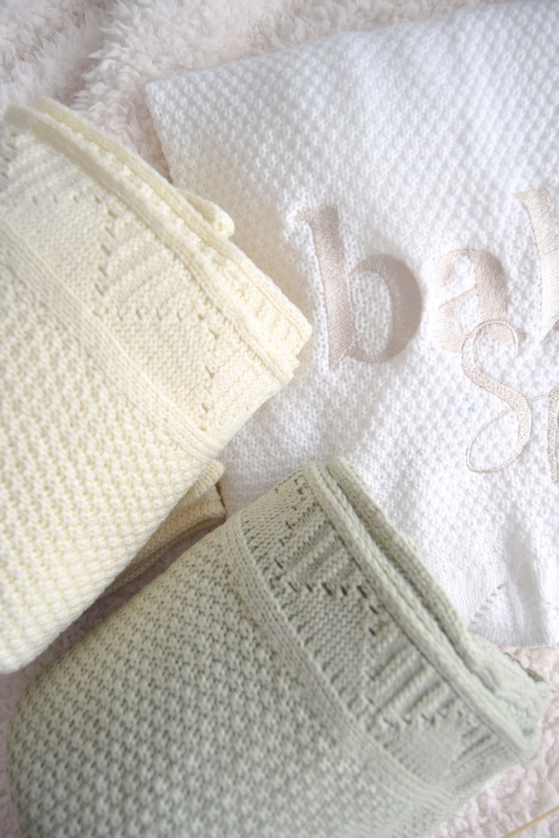 Personalised Knitted Baby Blanket Personalised Baby Blanket Unisex Baby Blankets Knitted Baby Classic Luxury Blanket White image 6