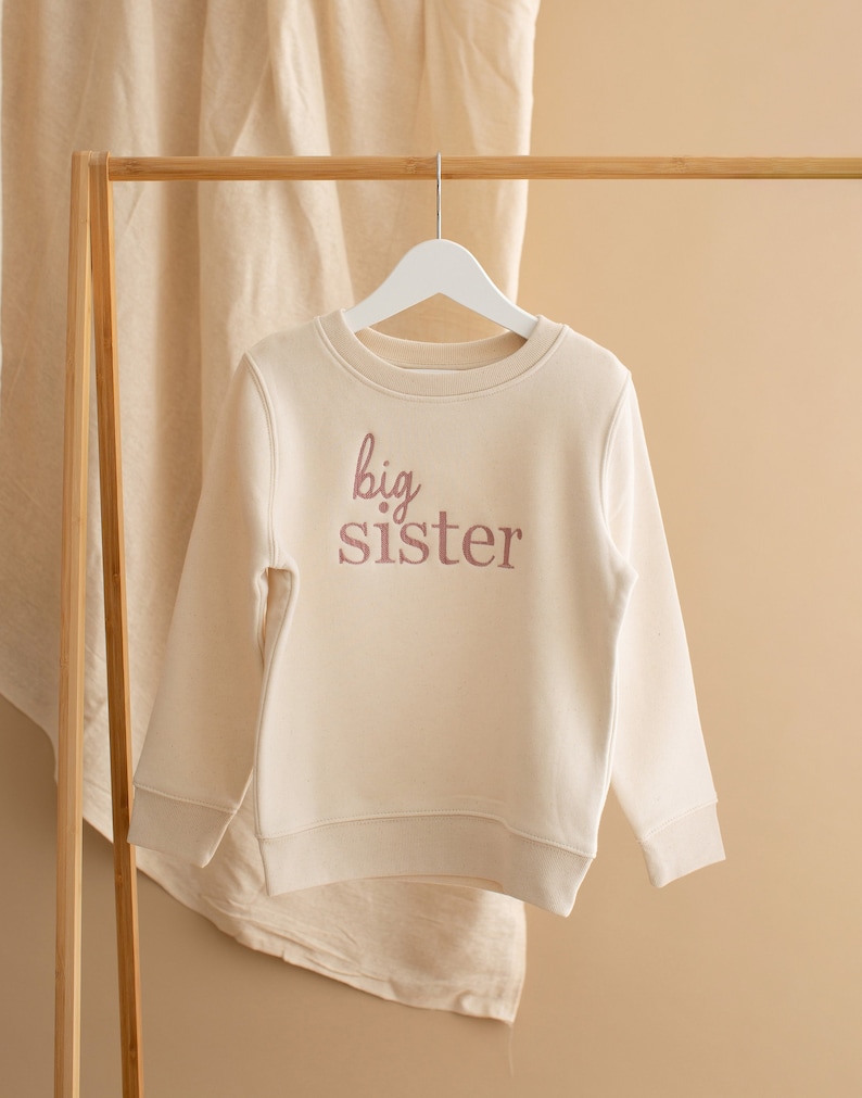 Embroidered Big Sister Sweatshirt Baby Announcement Sweatshirt Big Sis Top Older Sibling Baby Announcement Big Sister Speckled image 6