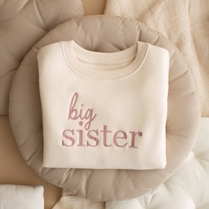 Embroidered Big Sister Sweatshirt Baby Announcement Sweatshirt Big Sis Top Older Sibling Baby Announcement Big Sister Speckled image 7