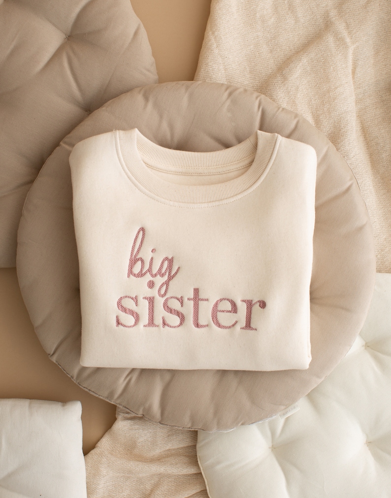 Embroidered Big Sister Sweatshirt Baby Announcement Sweatshirt Big Sis Top Older Sibling Baby Announcement Big Sister Speckled image 7