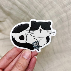 T1D Glucometer Black & White Cat Sticker , Diabetes, Type 1, T1D, Type One Sticker, Diabetic, Kids Diabetes