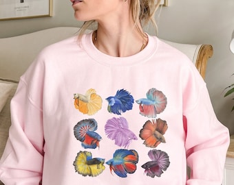 Watercolor Betta Fish Sweater, Trendy Ocean Crewneck, Undersea Animal, Siamese Fighting Fish, Fish Shirt, Fish Sweatshirt, Fish Pullover