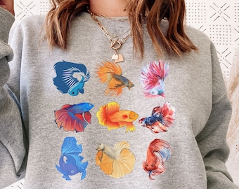Watercolor Betta Fish Sweatshirt, Betta Fish Sweater, Siamese Fighting Fish Shirt, Trendy Crewneck, Undersea Animal, Betta Fish Lover Gift