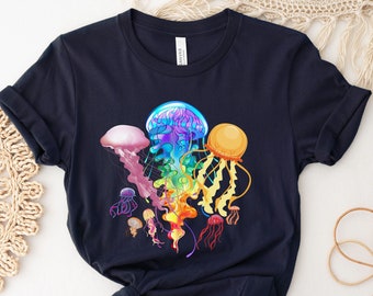 Cute Watercolor Jellyfish Shirt, Jelly Fish Mom Tshirt, Jellyfish Lover Tee, 70s Unisex Under The Sea Crewneck, Ocean Tshirt, Beach Clothing