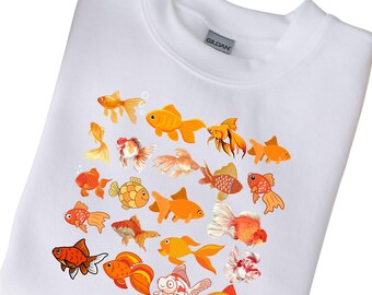 Cute Goldfish Sweatshirt, Fish Lover Longsleeve, Animal Print Crewneck, Ocean Theme Pullover, Gift for Aquarium Enthusiasts, Goldfish Shirt