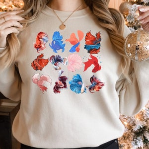 Cute Betta Fish Sweater, Betta Fish Sweatshirt, Siamese Fighting Fish Shirt, Freshwater Fish Crewneck, BettaFish Lover Gift For Women Men