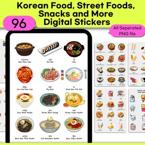 koreanisches Essen, Street Foods, Snacks und mehr digitale Aufkleber in koreanische_Englisch / 96 PNG-Dateien
