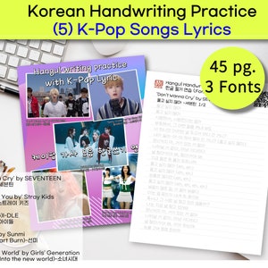 5 K-POP Songs Songtexte / ordentliche koreanische Handschrift Übungsblätter / Wortschatzstudie / Printable / Download / Hangul / K-Pop Fans Geschenk