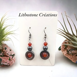 Handmade earrings. CARNELIAN. HEMATITE. Natural stones