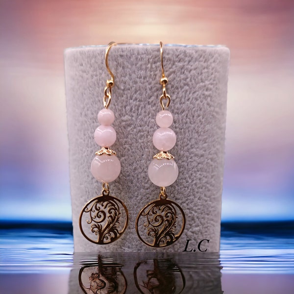 Quartz rose. Boucles d'oreilles faite à la main