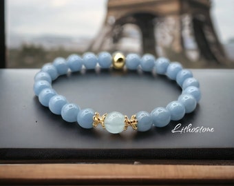 Angelite. Aquamarine. Natural Stones. Handmade bracelet