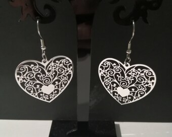 Boucles d'oreilles, cœurs, Acier inoxydable