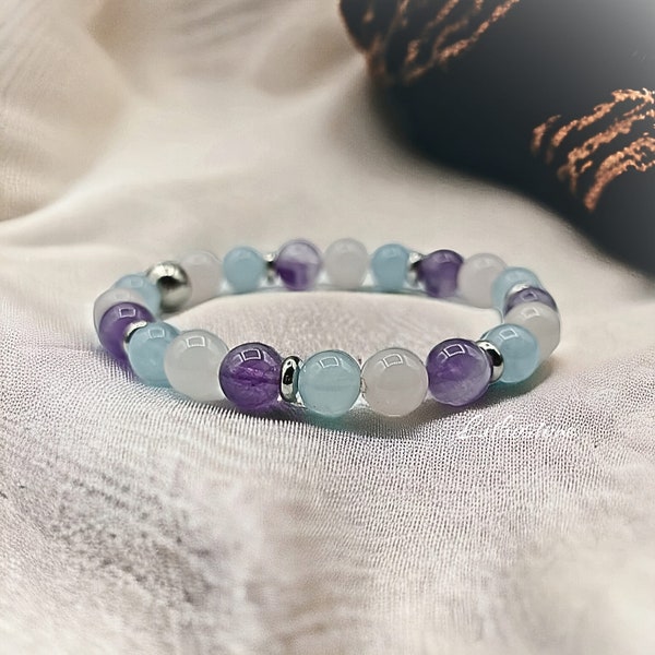 Bracelet Femme - Aigue-Marine, Améthyste, Quartz rose - Fait main