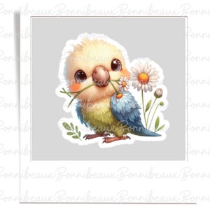 Sticker perroquet mignon, Sticker animal en vinyle, Sticker imperméable mat, Cadeau d'anniversaire, Journalisme, Ordinateur portable, Bouteille d'eau, Étui pour téléphone, Scrapbooking
