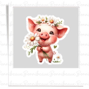 Sticker cochon mignon, Sticker animal en vinyle, Sticker imperméable mat, Cadeau d'anniversaire, Journal, Ordinateur portable, Bouteille d'eau, Étui pour téléphone, Scrapbooking