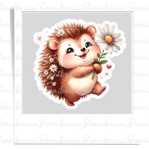 Sticker hérisson, Sticker vinyle printanier, Sticker imperméable mat, cadeau d'anniversaire, agenda de journal, gourde pour ordinateur portable, étui pour téléphone, scrapbooking