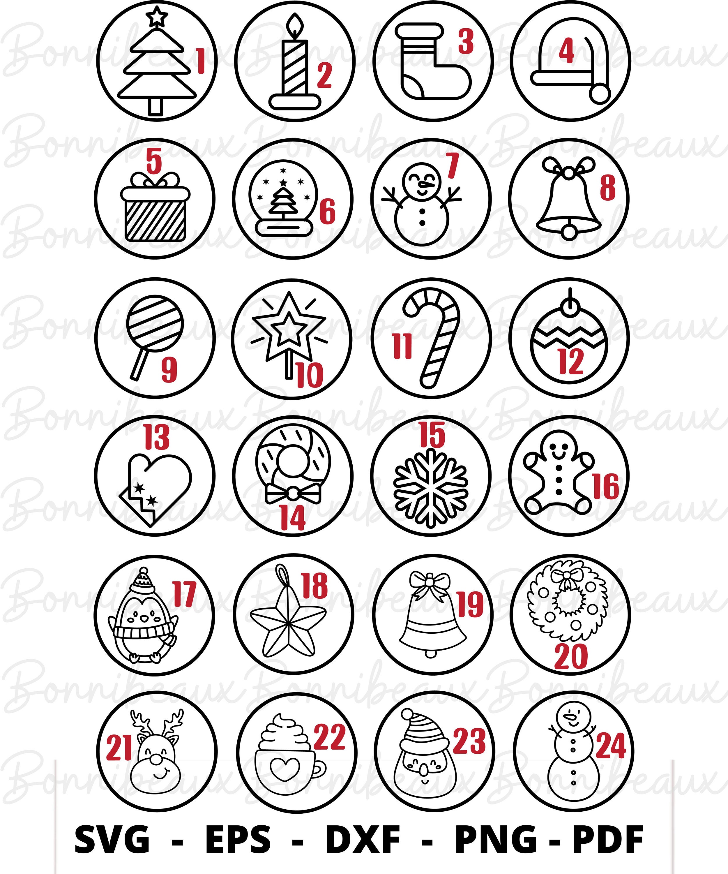 Printable Advent Numbers, SVG, PNG, Dxf, EPS, Instant Download, Digital Download, Christmas ...