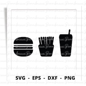 Fast Food Burger, Pommes, Milchshake, SVG, PNG, Dxf, EPS, Sofort Download, Digital Download, Clipart, Vektor, Fastfood, Lebensmittel, Getränke