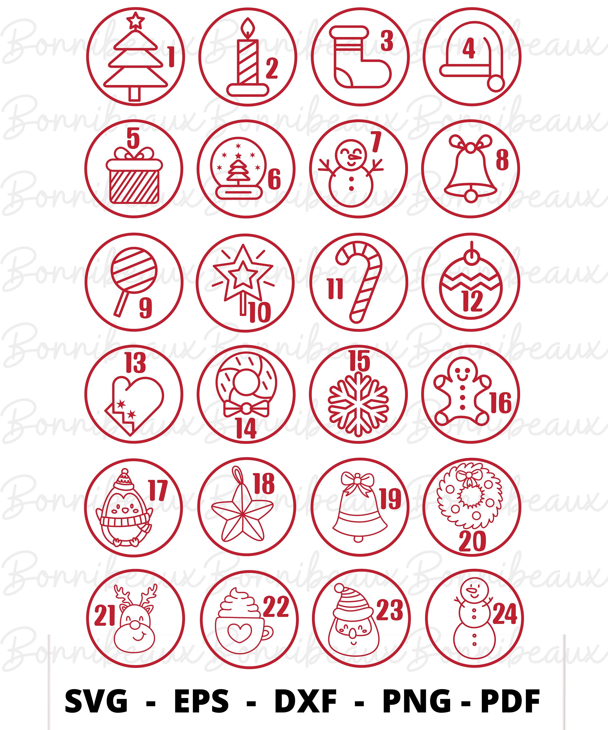 Printable Advent Numbers, SVG, PNG, Dxf, EPS, Instant Download, Digital ...