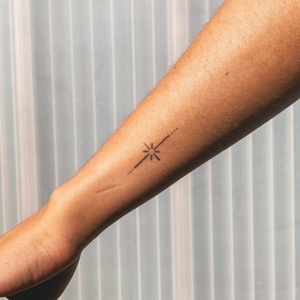 Delicate Star Cross - Natural Temporary Tattoo | 2-week tattoo | Semi Permanent Tattoo