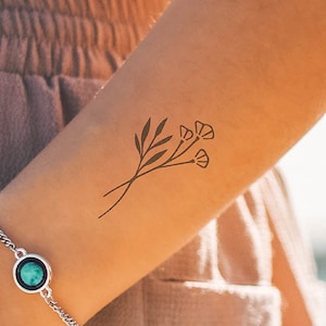 Flowers - Natural Temporary Tattoo | 2-week tattoo | Semi-permanent tattoo