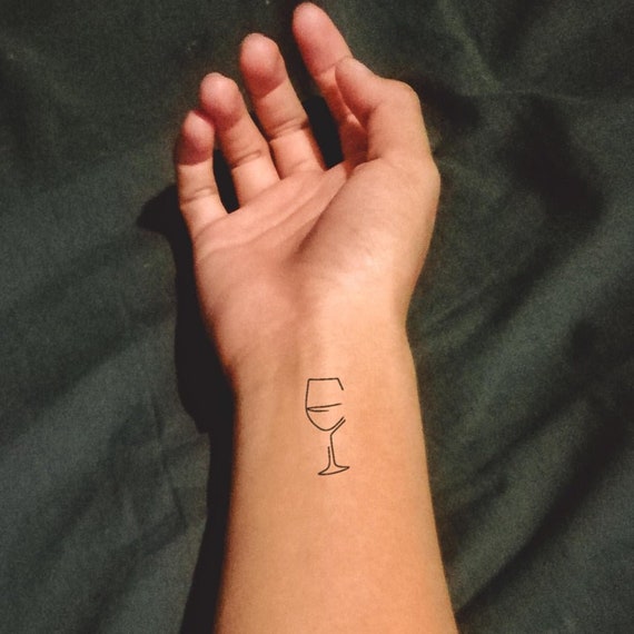 Small Wine Glass Natural Temporary Tattoo 2week Tattoo Etsy